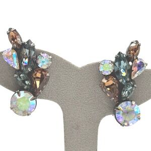 Vintage Weiss‎ Multicolor Rhinestone Clip On Earrings Elegant Cocktail Jewelry